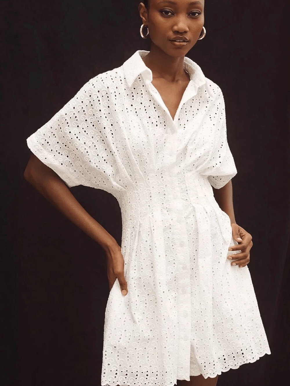 Anthropologie White Eyelet Mini Shirt Dress
